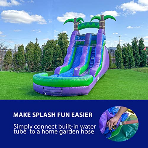 JumpOrange HeroKiddo 16’ Purple Tropical Water Slide Inflatable with Pool Purple Green