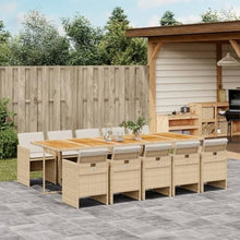 XHNIFBN 11 Piece Patio Dining Set, PE Rattan Outdoor Furniture with Acacia Wood Table and 10 Foldable Chairs, Space Saving Garden Wicker Set for Backyard and Deck, Beige