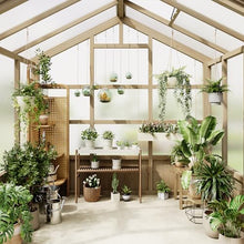 Wooden Greenhouse for Outdoors, 8x6FT Greenhouse with Lockable Door, Wood Frame & Adjustable Vent, for Outside, Garden, Yard, Light Brown