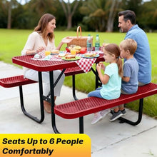 LAUCO Heavy Duty Rectangular Outdoor Picnic Table with Steel Frame, Thermoplastic Coating, Umbrella Hole, Built-in Benches, Seats 8, for Park, Patio, School (Red, 72 inch) 36033