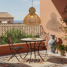 Modern 1-Light Matte Black Outdoor Coastal Boho 20 in. Scalloped Pendant Light for Patio with Beige Wicker Rattan Shade