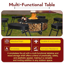 FEBTECH - 21.6'' Smokeless Firepit with Tabletop, Chairs, and Storage Shelf