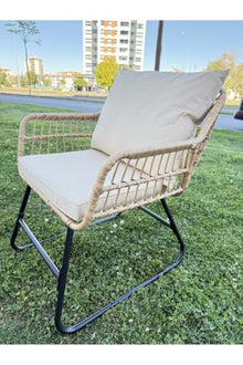 SODEF 3-Piece Rattan Balcony Bistro Set with Cushions - Modern Outdoor Furniture Set in Beige, Includes 2 Chairs, 1 Table (50 x 95 in), Suitable for Patios and Gardens
