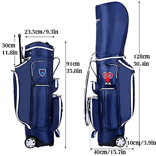 ACXZ Golf Clubs Cart Carry Bag with Wheels 5 Way Dividers, Lightweight Trolley Bag Blue
