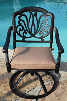 GrandPatioFurniture.com CBM Elisabeth Collection Cast Aluminum 9 Piece Dining Set with 8 Swivel Rockers Black Brown
