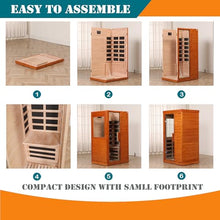 ZAVEROX Mini Home Infrared Sauna with 6 Low EMF Carbon Fiber Heating Panels, Okoume Wood, 35.4x27.5x63.3in