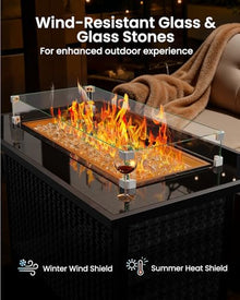 Ciays 43″ Propane Fire Pit, CSA-Listed 60,000 BTU Outdoor Gas Fire Pit Table with Glass Wind Guard, Tempered Glass Top, Lid, Glass Rocks, Adjustable Legs, Fire Table for Patio, Garden & Party, Black