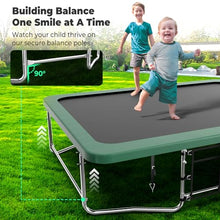 Lyromix 14FT Outdoor Rectangle Trampoline with Curved Poles, Light, Sprinkler & Soccer Set Field Green