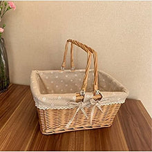 SHSWUD Rustic Picnic Basket, Split Willow Shopping Storage Basket with Cream Lining Wicker Picnic Basket Picnic Basket Basket for Outdoor Camping (Color : Brown, Size : 28 * 38 * 30cm)