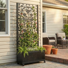 H Potter Black Metal Trellis Planter with Wheels - Privacy Screen