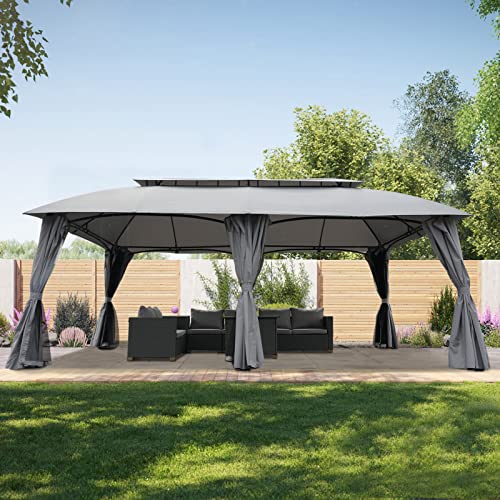 Grand Patio 13'x20' Gray Gazebo with Double Vent Canopy, Privacy Curtains, and Netting