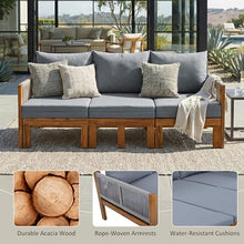 Merax Outdoor Daybed, Acacia Wood 3-Seat Patio Sofa Bed with Waterproof Cushions and Rope Woven Arms, Convertible Sleeper Couch with Pull-Out Function for Poolside, Backyard, Garden