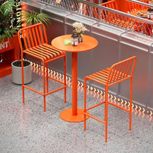 Bar Stool Round Metal Bar Table Set with 2 Vertical Slat Back Stools, Outdoor Counter Height Table Height 105cm/41inch for Small Places, Dining Room, Living Room, Cafe