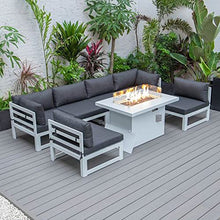 LeisureMod Chelsea 7-Piece Outdoor Patio Conversation Set with Fire Pit Table Black