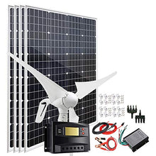 JIQHOHX Solar Panel Kit,800 Watts Solar Wind System for Roof :4X 100W Solar Panel + 400W Wind Turbine Generator + Charge Controller + Brackets