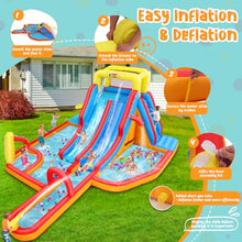 AKEYDIY Water Slide for Kids with Blower, Inflatable Water Park Kids Double Waterslides Backyard Fun Blow Up Water Slide with Splash Pool, Climbing Wall, Basketball Hoop, Water Cannon