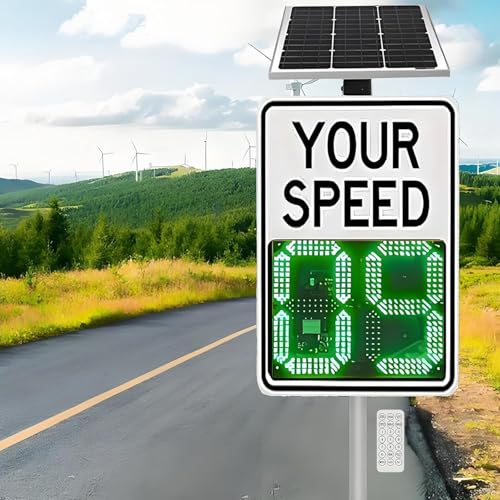 Solar Radar Feedback Speed ​​Limit Sign, LED Display 20x28" 24x35" Solar Radar Detection Iron Weatherproof Traffic Sign with Installation Kit and Remote Control
