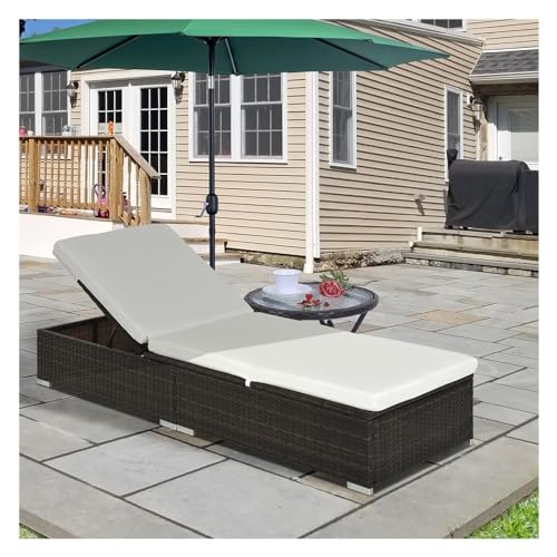UOPYNE Patio PE Wicker Chaise Lounge, Outdoor Cushioned Wicker Chaise Lounger with Adjustable Backrest, Upgraded Adjustable Sun Lounger for Outside Sunbathing Camping Pool Beach