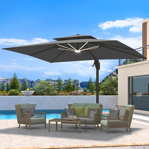Ombrellon 10 X 13 FT Cantilever Patio Umbrella Outdoor with Led Lights