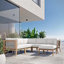 Modway Clearwater Outdoor Patio Teak Wood 6-Piece Sectional Sofa in Gray White