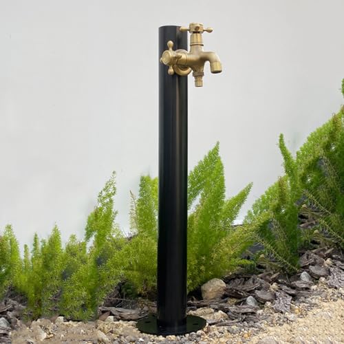 304 Stainless Steel Cylindrical Vertical Garden Water Column,Freestanding Hose Stand with Lock Faucet,Outdoor Antifreeze Faucet Water Dispenser Hydrant Water Feature Fountain