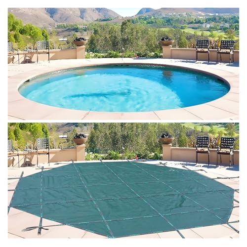 MZZKFC Round Inground Pool Safety Cover, 35 33 30 27 23 20 18 13 10 8 5 3 FT Folding Pool Membrane/Tarpaulin, Swimming Pools Tarps/Pool Winter Leaf Net Covers(Green Dia,34.5ft/1051cm)