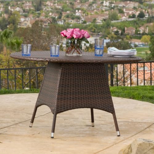 Modern Stylish Outdoor PE Wicker Dining Table with Powder Coated Iron Frame, Versatile Design Patio Coffee Table with Waterproof Tabletop