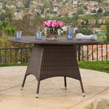 Modern Stylish Outdoor PE Wicker Dining Table with Powder Coated Iron Frame, Versatile Design Patio Coffee Table with Waterproof Tabletop