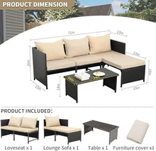 KswyyuwxgqI 3-Piece Outdoor PE Rattan Patio Furniture Set with Black Wicker Sectional Loveseat Sofa and Cushions, Conversation Couch for Garden, Balcony or Porch(Green)