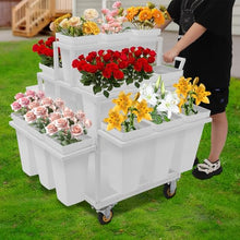 WANLECY Flower Cart Display, 3 Layers Flower Bar Stand with 18 Buckets and Worktable Flower Display Stand for Balcony Garden Florist Shop (White)