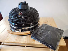 Black Outdoor Charcoal 21" Ceramic Egg Kamado BBQ Grill Smoker with Wood Table Pizza Stone and Canvas Cover