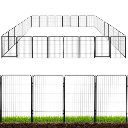 Kozy Kennels Outdoor Decorative Garden Fence - 40 inch, 40 Panels - Heavy Duty Metal Fencing for Yard, Flower Bed Border, Dog & Animal Barrier w/Black Anti-Rust Coating & Extra Wide Gate