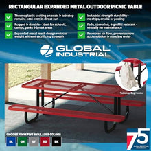 Global Industrial 6’L Rectangular Picnic Table, Expanded Metal, Black Thermoplastic Coating, Attached Benches, 1-1/2” Umbrella Pole Hole, Outdoor-Rated, 1000 lb Capacity, 72” x 30” Tabletop