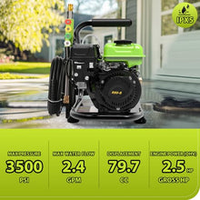 Commercial 3500PSI Gas Pressure Washer, 2.4GPM 79.7CC 2.5 HP Professional Gas Power Washer with 5 Nozzles 25FT Hose 1LFoam Bottle for Car Fence Driveway Yard Garden (EPA/CARB/ETL Compliant), Green