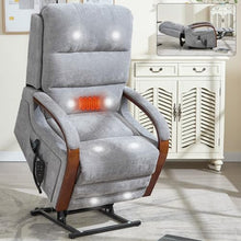 WEALTHOUSE Power Lift Recliner Chair with Massage Heat, Dual Motor Stand Assist Seating, Adjustable 45-180 Degree Backrest Footrest, Remote Control, Wood Armrests, Side Pockets (Gray,Chenille)