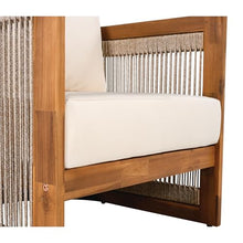 Merax Acacia Wood Outdoor Club Chair Set of 2,Woven Rope Accents Design,Wooden Patio Accent Chair Set,Comfy Reading Seat with Removable Cushion,Patio Furniture Set,Beige+Teak