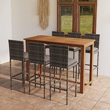 HKTMGDNG 7-Piece Patio Bar Set with Acacia Wood Table & Grey Rattan Stools