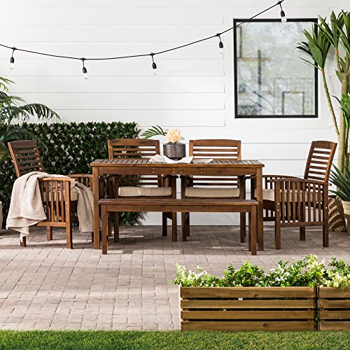 Walker Edison Rendezvous Modern 6 Piece Solid Acacia Wood Outdoor Dining Set Dark Brown