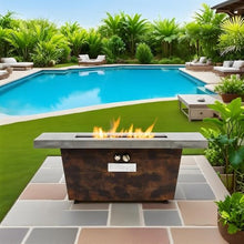 42 Inch Rectangular Gas Fire Pit Table with Cement-Like Finish, 50000 BTU Outdoor Heating Table for Patio, Backyard & Garden