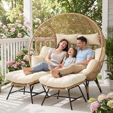 NICESOUL Stationary Egg Chair Indoor Outdoor Wicker Oversized Thick Cushions Egg Shaped Loveseat Chair, Egg Basket Lounge Chair with Ottoman Footrest for Patio Balcony Porch Bedroom Beige