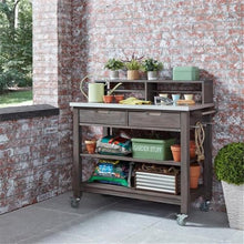 Afuera Living Traditional Wood Potting Bench with Steel Top Grey