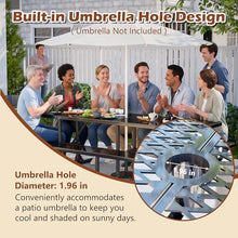 8 Ft Heavy Duty Metal Picnic Table with Umbrella Hole, Seats 10, Black