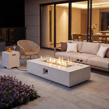 COSIEST 2-Piece Outdoor Propane Fire Table Set, Rectangle Concrete 56-inch x 28-inch Fire Pit (Certified, 50,000 BTU) w 20lb Tank Table, Wind Guard, Waterproof Cover for Garden, Porch, Backyard