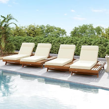 Christopher Knight Home Kayes Acacia Wood Chaise Lounge Chair Outdoor Set of 4, Poolside Sun Lounger Recliner, Patio Outdoor Chaise Lounge with 4'' Four-Folds Cushion, Teak+Beige