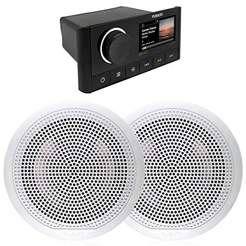 Fusion Entertainment Marine Receiver with 1 Pair EL-F651W 6.5" Speakers White Classic Grills