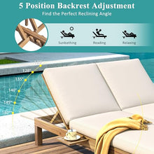 Outdoor Leisure Double Chaise,Acacia Wood Frame with 5-Position Adjustable Backrest,Day Bed Outdoor Folding Side Trays Patio Double Chaise Suitable For Garden Pool Beach and Terrace (Light Teak)