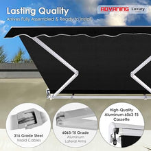 ADVANING 14'x10' MOTORIZED Patio Retractable Awning | LUXURY Series | PREMIUM Quality, 100% Solution-Dyed European Acrylic UV Sun Shade, Color: Black, EA1410-A103H2