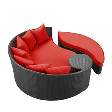 Modway Taiji Outdoor Wicker Patio Daybed with Ottoman Espresso Red