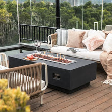 Elementi Granville Dark Grey Fire Pit Outdoor Firepit Set Includes 60” Natural Gas Concrete Firepit Table, Glass Windscreen, Stainless Steel & Canvas Cover, Floor Mat and Beverage Tub
