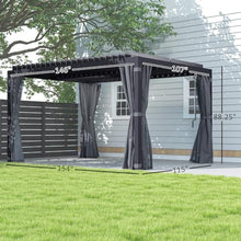 Outsunny 10 x 13 ft. Louvered Pergola Hardtop Gazebo w/Curtains Dark Gray